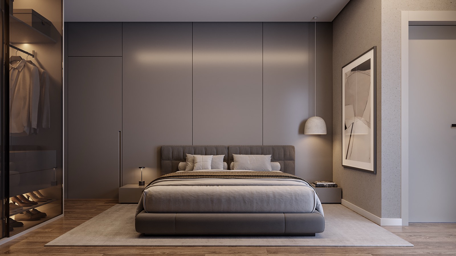 Suíte com closet integrado e marcenaria planejada